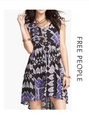 {FREE PEOPLE} Take Me To Thailand Dress Boho Aztec Mini Blue (Medium)
